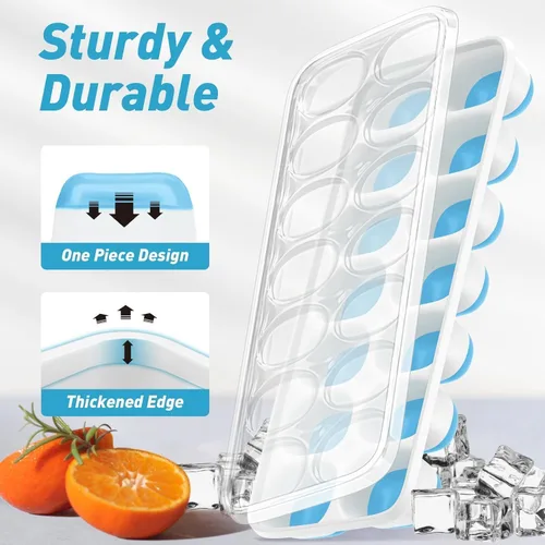 Miniatura 4 de ChefAide Bandeja para cubitos de hielo con tapa, 4 paquetes de 56 cubos, bandejas apilables duraderas para cubitos de hielo para congelador