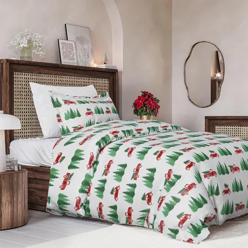 Miniatura 24 de Juego de funda de edredón de Navidad tamaño individual, funda de edredón extra suave con 1 funda de almohada, ropa de cama navideña con cierres
