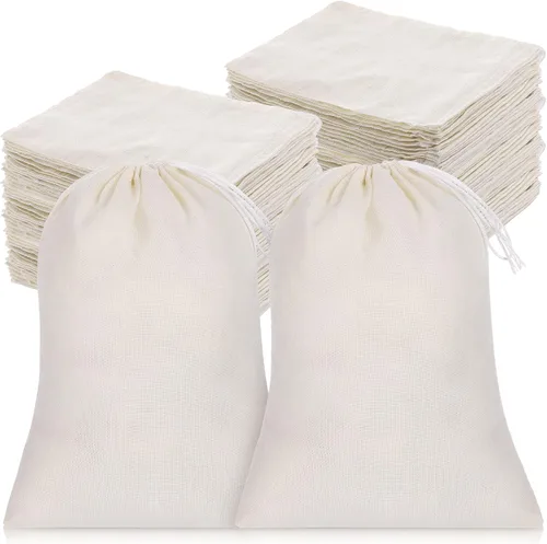 Miniatura 8 de Tatuo Paquete de 200 bolsas de muselina de arpillera con cordón, bolsas de lona multiusos de lino para té, joyas, boda, fiesta, recuerdos