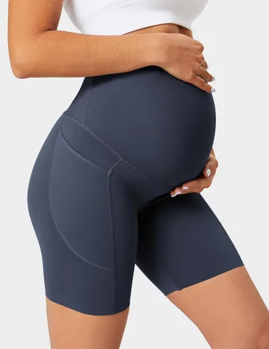 Miniatura 3 de Buttergene Pantalones cortos de maternidad de 8 pulgadas, pantalones cortos de maternidad sobre el vientre, pantalones cortos deportivos