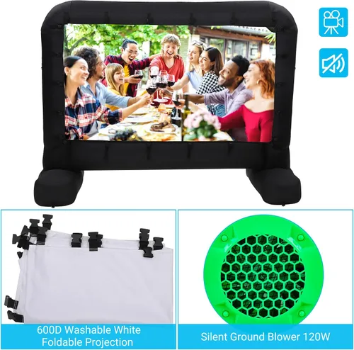 Miniatura 3 de Hipicute Pantalla de proyector inflable de 17 pies, soporte para pantalla de cine al aire libre con soplador de aire silencioso, bolsa