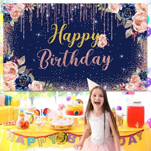 Miniatura 5 de Decoraciones de fondo de feliz cumpleaños para mujeres, suministros de fiesta, telón de fondo de rosa, fotografía para niñas y niños, pancarta