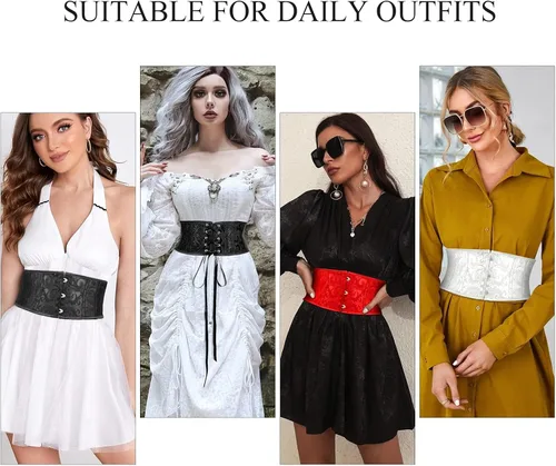 Miniatura 7 de SUOSDEY Cinturón de corsé de jacquard para mujer, corsé pirata steampunk renacentista con cordones y cordones