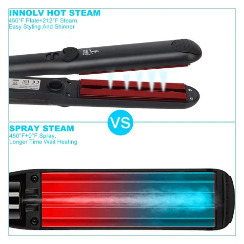 Miniatura 8 de Plancha de pelo profesional de turmalina de cerámica 2 en 1, plancha de pelo ajustable 300-450F, calor de salón, 110-220 V de doble voltaje