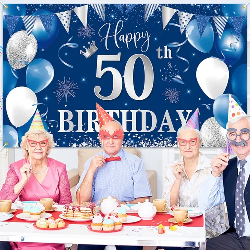 Miniatura 7 de Telón de fondo de pancarta de 30 cumpleaños, decoraciones de feliz cumpleaños de BTZO 30, fondo de fotos de tela azul plateada para hombres