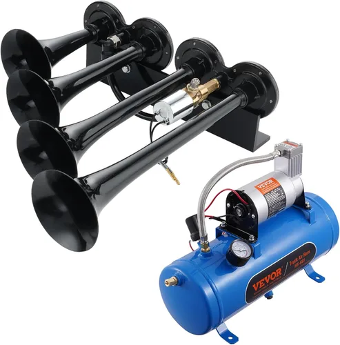 Miniatura 9 de VEVOR Kit de 4 Bocinas de Aire de Trompeta, 150dB Bocinas de Tren para Camionetas Pickup, Compresor de Aire de 12V 120 psi Tanque de 1.6 Gal/6 L