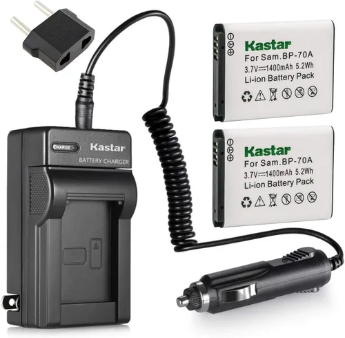 Kastar Battery 2x & Travel Charger for Samsung BP-70A BP70A ST95 ST100 ST150F ST700 ST6500 SL50 SL600 SL605 SL630 WB30F WB35F WB50F ES70 ES80 MV800