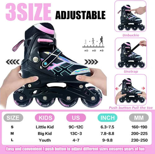 Miniatura 3 de Patines en línea ajustables para niños y niñas de 4 a 16 años, todas las 8 ruedas de los patines en línea se iluminan, patines en línea para niños