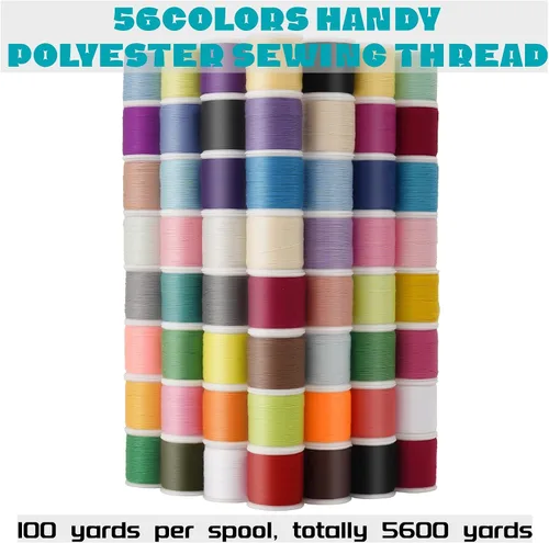 Miniatura 2 de Kit de hilo de coser de 56 carretes para coser a mano y coser a máquina, juego de hilos de poliéster coloridos de 100 yardas por carrete, 5600