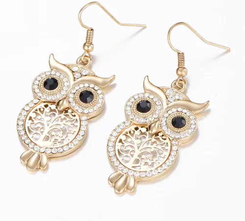 Miniatura 4 de Pendientes de gota con diseño de búho con cristales de circonita cúbica para mujeres y niñas Pendientes colgantes de animales de diamante
