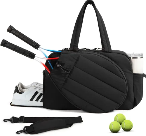 BAGSMART - Bolsa de tenis y gimnasio para mujeres, con compartimento para 2 raquetas, compartimento para zapatos y bolsillo para cosas húmedas,