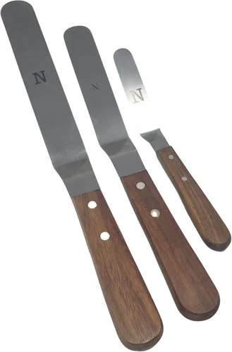 Miniatura 11 de Juego de espátulas de acero inoxidable offset con asas de madera y bolsa de almacenamiento/regalo, herramientas profesionales de decoración