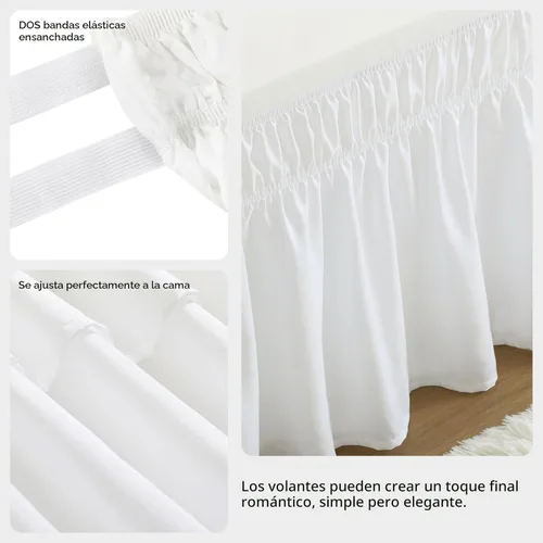 Miniatura 8 de Falda de cama RIMELA envoltura volante elástica que protege contra el polvo con color sólido, resistente a las arrugas y a la decoloración con Blanco