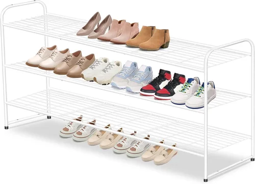 Miniatura 9 de AOODA Zapatero largo de 2 niveles para armario, organizador de almacenamiento de zapatos apilable de metal para entrada, dormitorio, piso, 18 pares