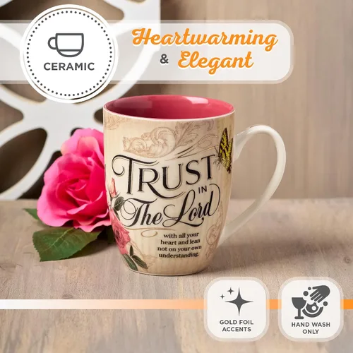Miniatura 4 de Christian Art Gifts Taza de café de cerámica con diseño de rosas rosadas y mariposas amarillas – Taza de 12 oz. sin plomo, taza inspiradora