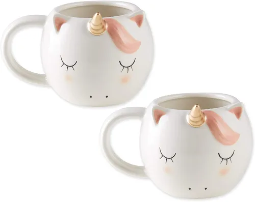 Miniatura 5 de DII Colección de tazas de regalo de cerámica, pintadas a mano, divertidas formas, juego de tazas de té/café, 12 onzas, unicornio, 2 piezas