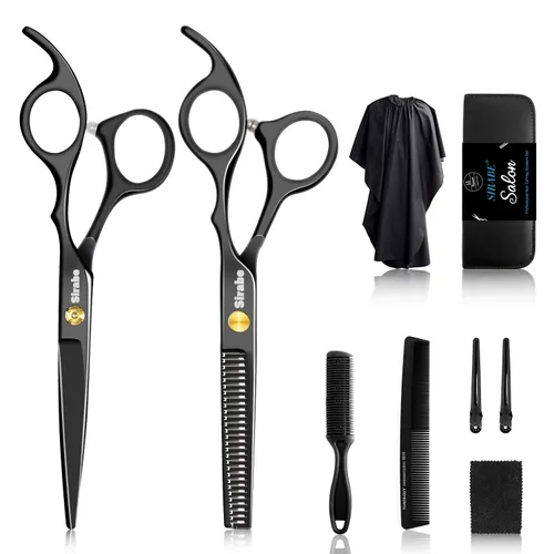 Miniatura 10 de Juego de tijeras de corte de cabello y adelgazamiento, tijeras profesionales de 16.5 cm para corte de barba y peinado con estuche, juego de tijeras