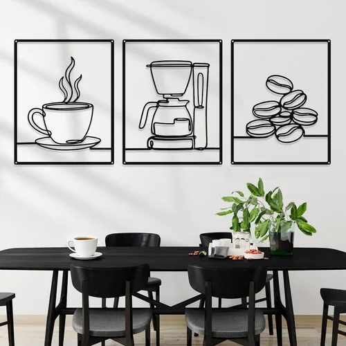 3 piezas de letreros de cocina de línea minimalista de metal, decoración de pared, dibujo rústico, arte de pared para comedor, sala de estar, hogar,