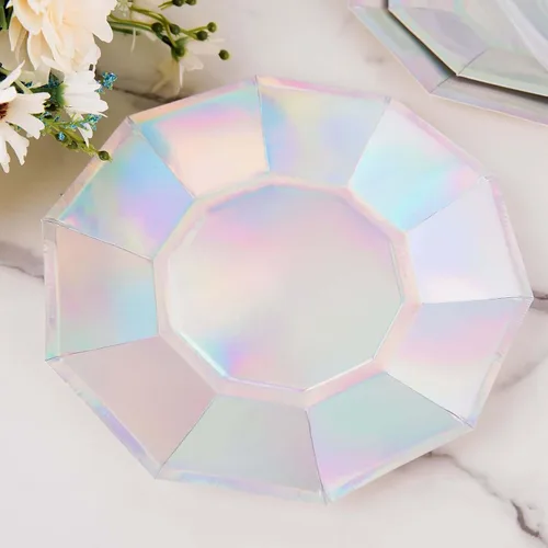 Miniatura 4 de Efavormart - Paquete de 25 platos de papel decagonal iridiscentes de 9 pulgadas, platos llanos geométricos resistentes de 300 GSM para temas Tipo 3