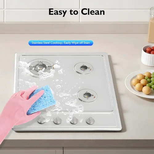 Miniatura 6 de Placa de cocina de gas integrada de 23 pulgadas, estufa de acero inoxidable de 4 quemadores, para conversión de gas natural y propano GLP, aparato