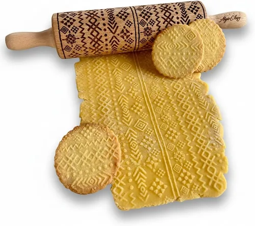 Rodillo AZTEC en relieve – Rodillo de masa y arcilla para galletas en relieve y cerámica, galletas y sello de cerámica, regalos para hornear para
