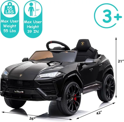 Miniatura 6 de Auto eléctrico para niños con licencia Lamborghini de 12 V, vehículo de paseo con control remoto, velocidad máxima 2.5 mph, luces LED, reproductores
