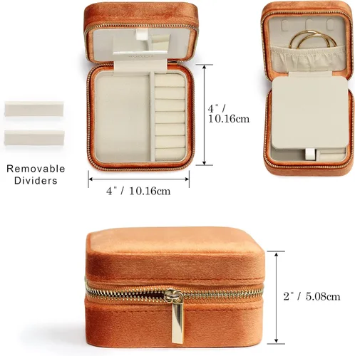 Miniatura 50 de BLUTETE Joyero de viaje organizador de terciopelo con anillos de espejo, aretes, collares, caja organizadora de almacenamiento (negro)
