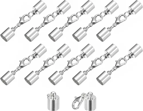 Miniatura 41 de uxcell Juego de 10 tapas de cuero de 0.315 in con cierres de pinza de langosta, terminadores de barril para hacer pulseras de cuero, tono bronce