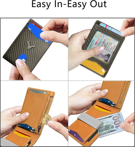 Miniatura 6 de Cartera Bulliant fina para hombre, cartera de piel para hombre con bolsillo delantero para tarjetas, 7 x 10 x 27 cm (3" x 4.3"), 11 tarjetas+clip
