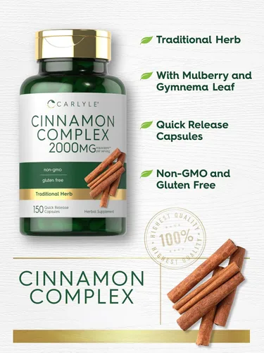 Miniatura 4 de Carlyle Complejo de canela de Ceilán con gimnema y morera 150 cápsulas Suplemento sin OMG, sin gluten
