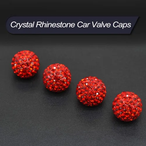 Miniatura 2 de Tapones de válvula de neumático de automóvil, paquete de 4 tapones de aire de vástago de válvula de neumático de automóvil con diamantes de Rojo