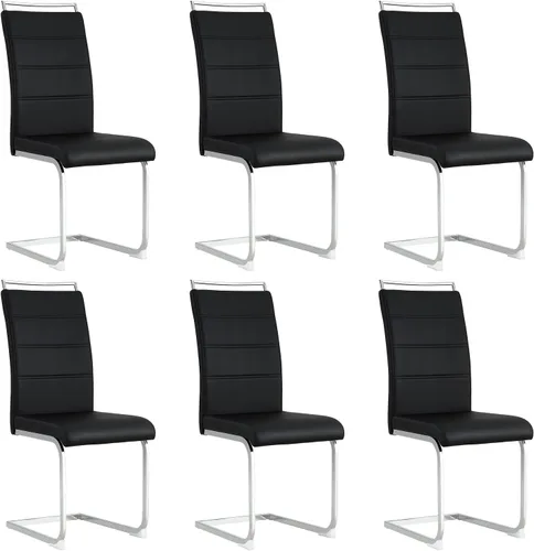 Miniatura 9 de Baysitone Juego de 2 sillas de comedor modernas, de piel sintética sintética, con respaldo alto, tapizadas, con diseño de respaldo a rayas Negro