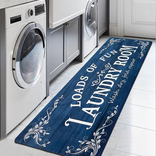 Miniatura 14 de Lansny Alfombra de lavandería de 20 x 60 pulgadas, antideslizante, impermeable, para decoración de cuarto de servicio, lavable, alfombra de Gris