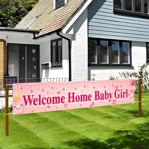 Miniatura 3 de Labakita Cartel de bienvenida a casa para bebé, pancarta grande con texto en inglés "It's a Girl" para baby shower, decoración de baby shower rosa