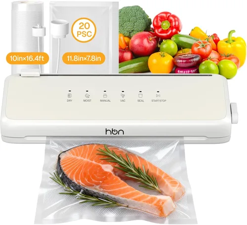 HBN Sellador al vacío Máquina compacta selladora al vacío de alimentos, sellador automático de alimentos para cocina, encimera, doble sellado