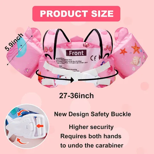 Miniatura 5 de Toddler Swim Vest with Swimming Arm Floaties for 2-6 Years Old (22-66 lbs) Boys-Girls Kids Pool Floats Water Wings & Swim Jacket Niños Swimmies for