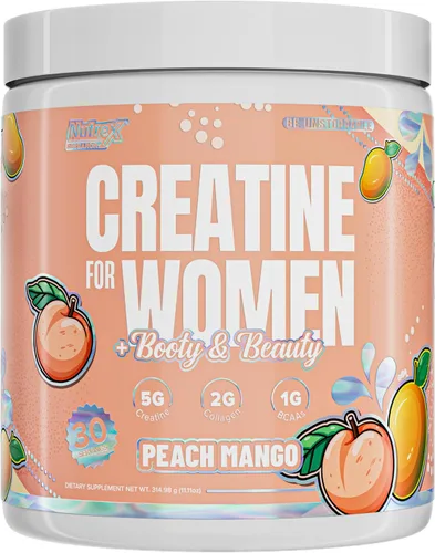 Nutrex Research - Creatina para mujer Booty & Beauty - Peach Mango | 0.18 oz de creatina, 0.17 oz de colágeno, BCAA y ácido hialurónico para