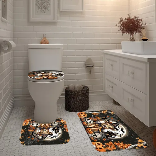 Miniatura 4 de Juego de decoración de baño de 4 piezas, cortina de ducha de ternera de bruja gótica de 72 x 72 pulgadas, tapete de baño antideslizante para tapa