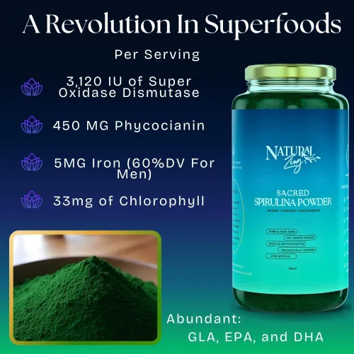 Miniatura 2 de Natural Zing Espirulina 100% pura (cruda, orgánica) 1000 16 onzas en polvo Proteína vegana Ficocianina Beta caroteno