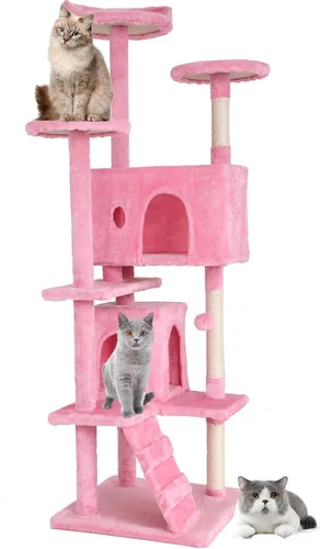 Miniatura 12 de Árbol para gatos resistente con torre de 70 pulgadas de alto, 3 perchas y 2 condominios acogedores, poste de sisal y escaleras para gatos grandes