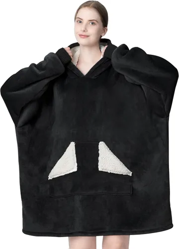 Miniatura 9 de Touchat - Manta con capucha portátil, sudadera con capucha de forro polar sherpa de gran tamaño con bolsillo gigante y mangas para adulto, regalo