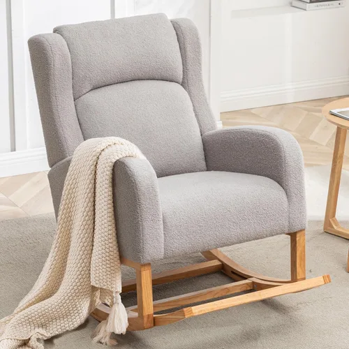 Miniatura 13 de HCHAIRH Mecedora para guardería, mecedoras de enfermería para mamá guardería, cómodo sillón mecedor con respaldo de alas con reposapiés y bolsillo