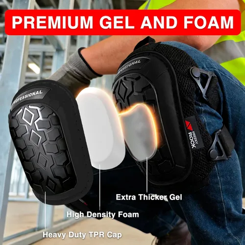 Miniatura 2 de Rodilleras para hombre, rodilleras de construcción para trabajo con tapa antideslizante resistente, correas ajustables reforzadas con remaches