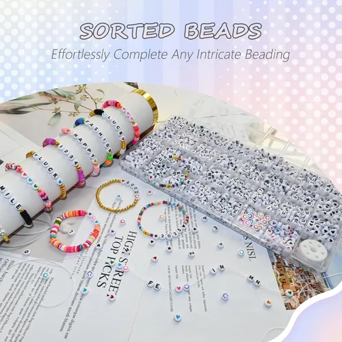Miniatura 7 de Amaney – 1600 piezas, cuentas acrílicas del alfabeto, 31 estilos, corazón, número, estrella y sonriente, cuentas de 4 x 7 mm para hacer joyería