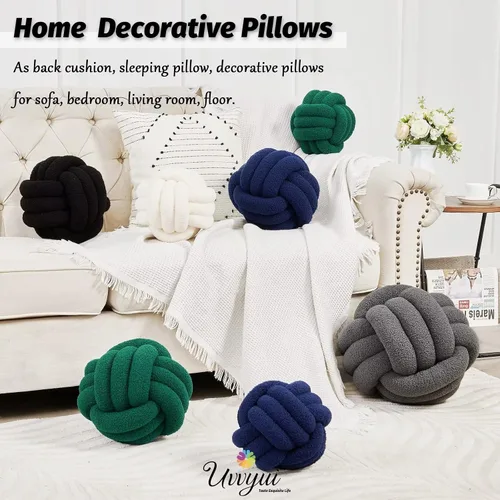 Miniatura 5 de Uvvyui - Almohada de nudo en forma de bola, almohadas decorativas suaves para el hogar, cojín redondo de arrojo, almohada de felpa anudada hecha a