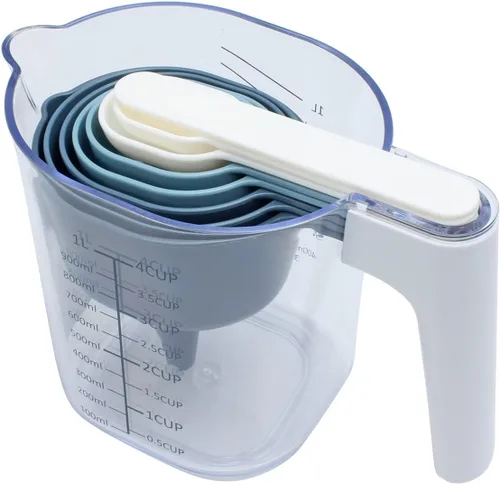 Miniatura 10 de COOK WITH COLOR Juego de tazas medidoras - 9 piezas. Tazas medidoras anidables y apilables para líquidos, tazas medidoras para secos y cucharas