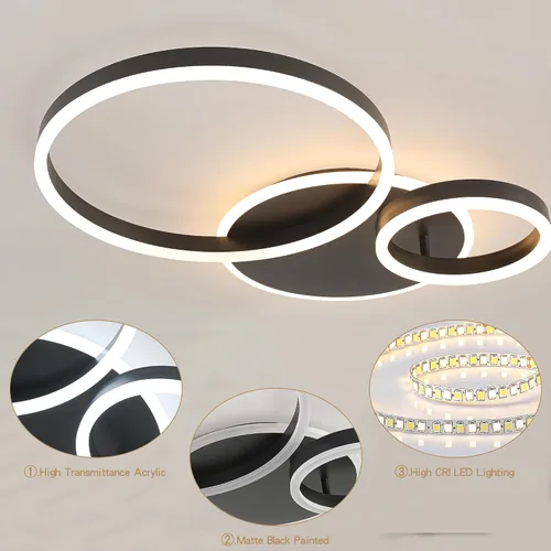Miniatura 6 de O'NEELDY Moderna lámpara de techo LED regulable de montaje empotrado con control remoto de anillo de acrílico, 48W 3000K-6000K ajustable, lámpara