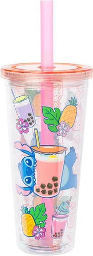 Miniatura 18 de Silver Buffalo Disney Lilo y Stitch Saludos desde Hawái con Scrump, Vaso de doble pared con forma de piña, 473 ml (16 oz)