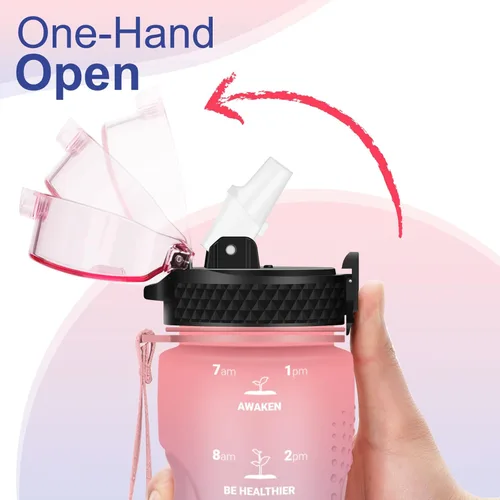 Miniatura 5 de Botella de agua motivacional para niños de 24 onzas con marcador de tiempo, tapa de pajilla, a prueba de fugas, botella de agua deportiva Tritan sin
