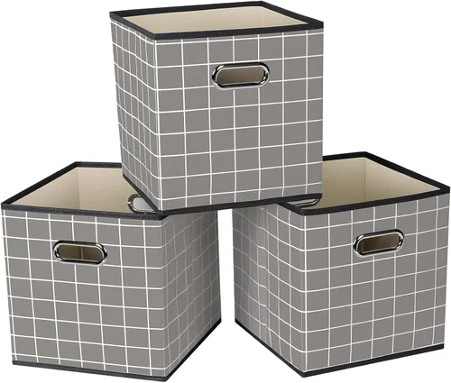 Miniatura 25 de STOREONE - Cubos de almacenamiento de tela con contenedores de cestas (28x28x28 cm) con asas dobles para estante, armario, organizadores de Negro
